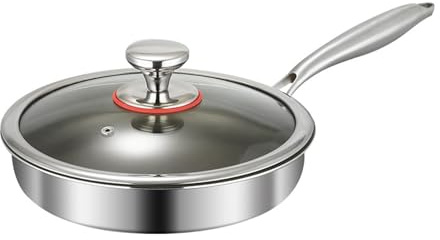 Hengqiyuan Sartén De Titanio Con Tapa 20Cm Sarten Titanio Puro Antiadherente Ligero Fondo Plano Mango Ergonómico Menos Humo Apta Para Lavavajillas Para Estufas Y Placas De Inducción