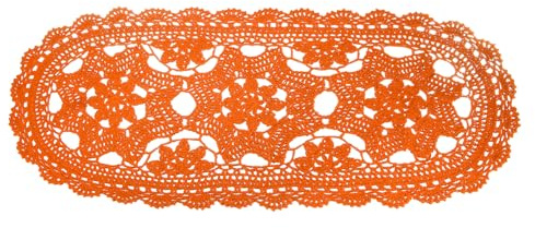 sourcing map Crochet Doilies, 22 x 10 Handmade Crochet Table Placemats Oval Lace Doilies 3 Flowers Pattern Cotton Coaster for Wedding Party Decoration, Orange