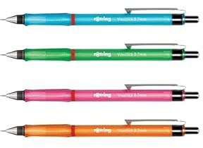rOtring Visuclick Druckbleistift-Set, 4 Farben (Orange, Blau, Grün, Rosa), 0,7 mm, 2B, automatisch, nachfüllbar, für Zeichnen, Schreiben, Schule und Büro