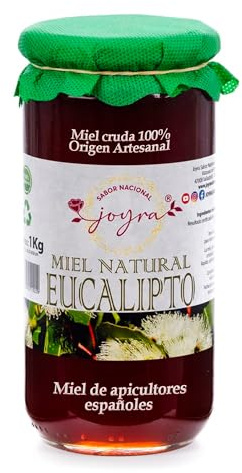 Miel Cruda de Eucalipto 1 Kg, 100% Pura de Abeja, Natural sin Pasteurizar | Origen español, sabor intenso más mentolado; sin aditivos, conserva polen, enzimas y antioxidantes