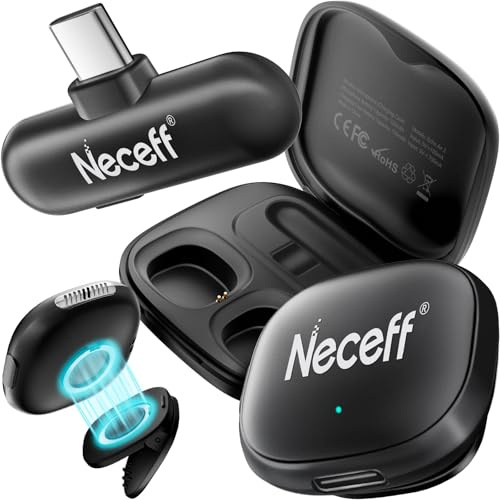 Neceff Mini Mikrofon Handy USB-C, Magnetisches Kabelloses Lavalier Ansteckmikrofon für iPhone 16/15 & Android, Wireless Microphone, 32H Akku, KI-Rauschunterdrückung für Vlogging, TikTok, YouTube