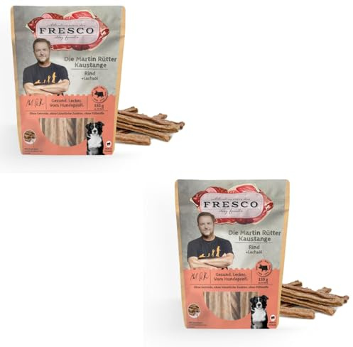 Martin Rütter Kaustange Rind & Lachsöl | Leckerli für Hunde | 2 x 150 g | FRESCO Dog | Ergänzungsfuttermittel | Zur Unterstützung von Haut & Fell | Mit Omega-3 aus Lachsöl | Doppelpack