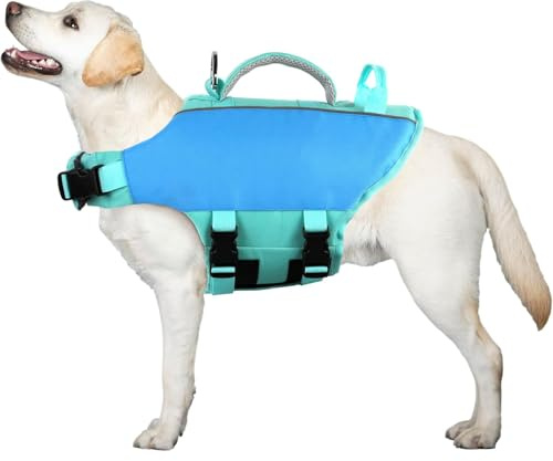 Syzplnwy Reflektierende Schwimmweste für Hunde, verstellbar, mit Rettungsgriff und D-Ring für mittelgroße und große Hunde, Katzen, Schwimmsicherheitsausrüstung für Schwimmen, Bootfahren und Strandspaß
