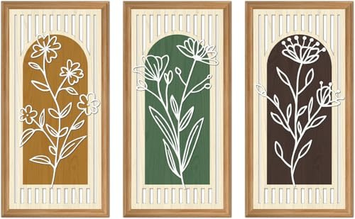 Celestdeco Boho Blumen Blaetter Linienkunst Wandbild Gerahmt 20x40cmx3
