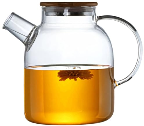 Bollitore da 1800 ml per tè, succo di frutta, acqua fredda, osservazione del tè grazie al design trasparente, facile da versare grazie al beccuccio stretto, vetro borosilicato resistente al calore con