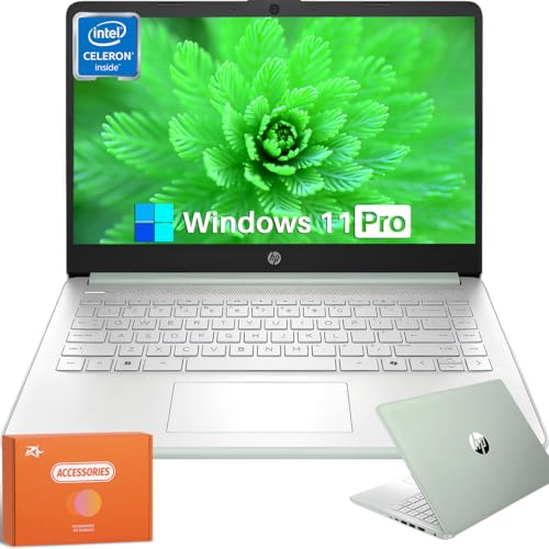HP 2025 Laptop, Intel 4-Core N150(Beats N4120), 14 LED 250 nits, 16 GB RAM, 384 GB Storage(128GB UFS+256GB Micro SD), Webcam, WiFi, HDMI, Windows 11 Pro & Microsoft Copilot, Green, w/Accessories