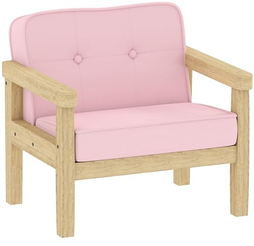 AIYAPLAY Sillón Infantil, Sofá para Niños de +3 Años, con Tejido Suave de Pana, Estructura de Madera, Asiento y Respaldo Acolchado, Reposabrazos, Carga 45 kg, 46,5x44x45 cm, Rosa