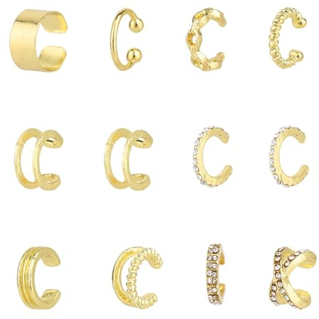 12st Non-Piercing Öroncuffar, Guld Clip-On Justerbara Örhängen Legering Trendig Brosk Smycken Outfit Dekoration för Kvinnor