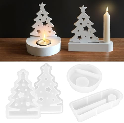 Silikonformen Gießformen Weihnachten 4 Stück,Gießformen Silikon Mit Sockel, Silikonform Kerzenhalter,Silikonform Tannenbaum,weihnachtsbaum DIY Geschenke