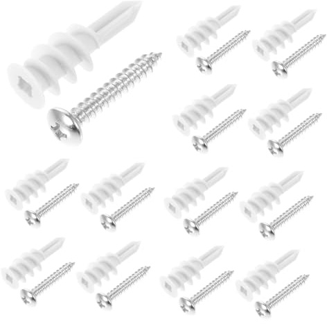 TOPBATHY 50 juegos Tacos y Tornillos para Autoperforantes Blanco y Plata Anclajes Resistentes para Placas de Yeso y Tabiques de Yeso Fijación Segura para Bricolaje y Reparaciones Paredes