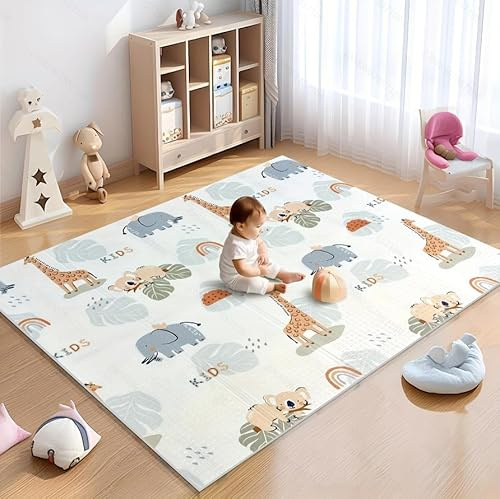 Alfombra de juego para niños, bebe, 150 x 180 x 1 cm, alfombra de suelo XXL de espuma gruesa plegable reversible – 2 diseños diferentes – Alfombra de despertar para bebé – Alfombra de suelo bebe que