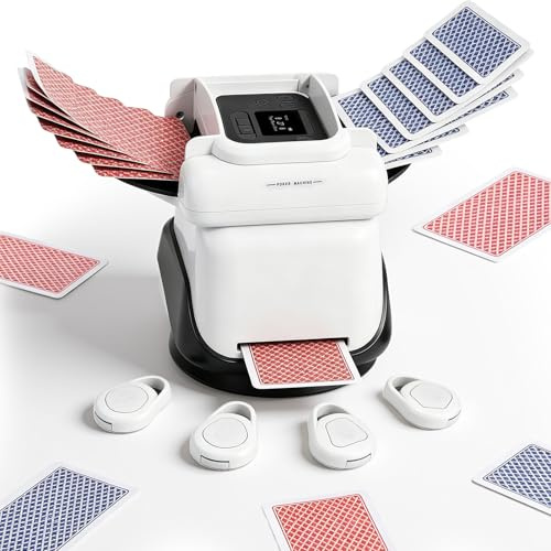 Trsaow 2-in-1 Automatic Card Shuffler and Dealer Machine for 2-8 Players, 360-Degree Rotating, Built-in Dice Roller, 5000mAh Battery, 5 Game Modes for Texas Hold'em Blackjack (2-IN-1 With 4 Remotes)