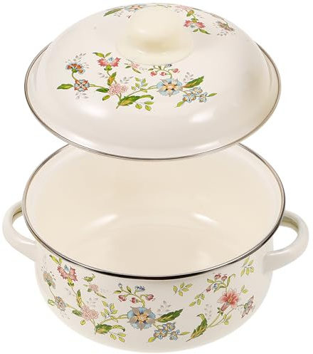 Lurrose Marmite Émaillée pour Soupe et Ragoût Casserole Cuisine Polyvalente Compatible Induction et Gaz Chauffe Uniformément avec Poignées Antidérapantes et Isolation Thermique