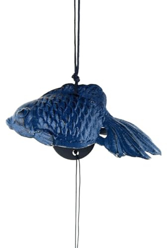 HOODANCOS Carillon à Vent Japonais Fonte Poisson Bleu Décoration Suspendue pour Intérieur et Extérieur Ornements Fer Style Japonais