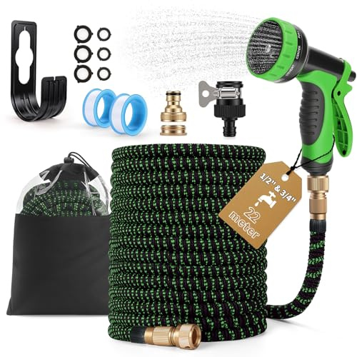 Tubo Acqua Giardino Estensibile 22m, Pistola Acqua a 10 Modalità di Spruzzo, Tubo Flessibile Antigroviglio con con Adattatori 1/2 e 3/4, per Autolavaggio, Giardino, Prato, Bagni Animali