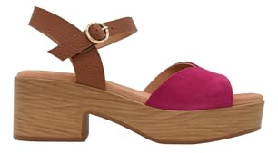 Azarey SANDALIA DE PIEL FUCSIA CON PULSERA Y TACÓN ANCHO - (Talla 38)