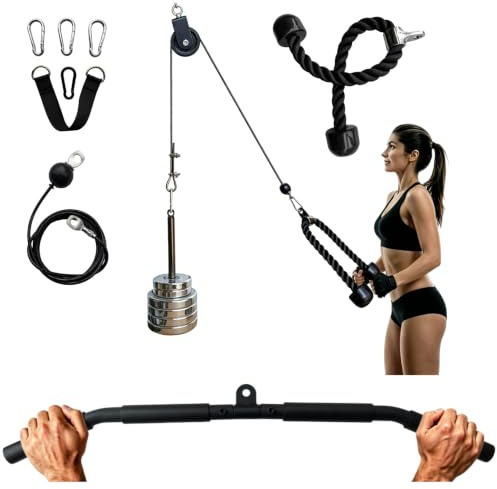 83.82cm Authentic LAT Pulldown Bar Kabelzug Pulley System für Home Gym - Latzugmaschine mit Latzugstange für Bizeps, Trizeps & Rücken Training, DIY Wandmontage, Fitness Zubehör