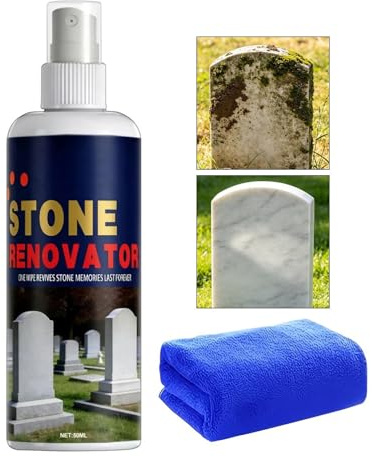 Rengörare för stengrävar – 50 ml för fläckborttagning och glansåterhämtning – gravstensrenare – för användare och familj kyrkogård trädgård terrass väg