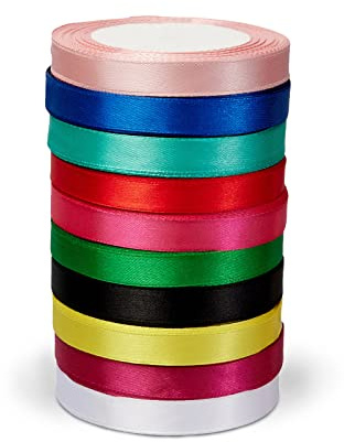ZADAWERK® Satinband - Standard - 12 mm x 23 m - 10 Rollen - 10 Farben - kräftig leuchtend - seidig glänzend - Dekoration - Geschenkband - Schleifenband