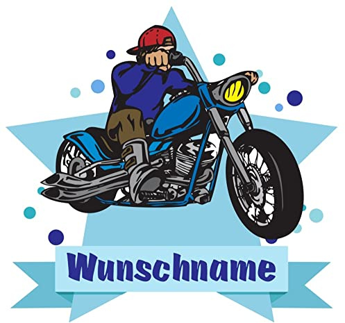 Samunshi® Chopper-Motorrad Wandtattoo Türschild mit Name personalisierbar Kinderzimmer Türaufkleber Baby Wandaufkleber - 40x35cm mehrfarbig
