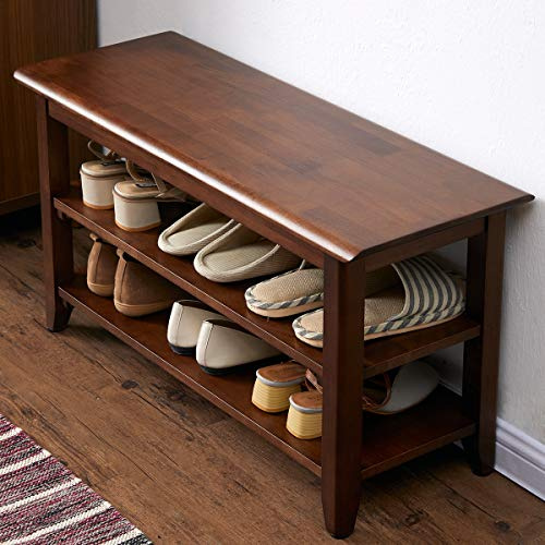 XKZG Storage Bench Wooden Shoe Rack Bench Rustic Solid Wood Entryway Bench (Brown,31.5)