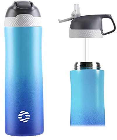 FJbottle 316/304 - Botella de agua con aislamiento al vacío de acero inoxidable con pajita, 550 ml/710 ml, sin BPA, reutilizable a prueba de fugas para deportes, trabajo y viajes