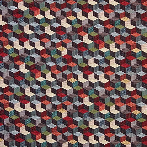 Kt KILOtela - Stoppningstyg – dekorativt tyg – Gobelin Jacquard – styck: 100 cm längd x 280 cm bredd | Kub – röd, grön, blå, svart 1 meter