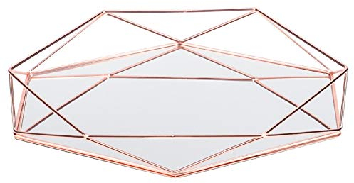 Schmuckablage Tablett - Badezimmer Sexangle Spiegel Metall Gold Kosmetik Schmuck Lagerung Organizer Tablett Box Plate(Roségold)