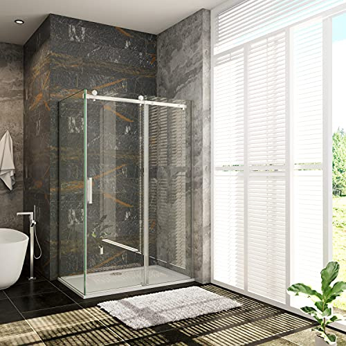 Porta Scorrevole per Box Doccia Angolare Alto 195 cm con Parete Fissa Misura 120x80 cm in Vetro Temperato Trasparente Anticalcare da 8 mm Telai Cromati Lucidi