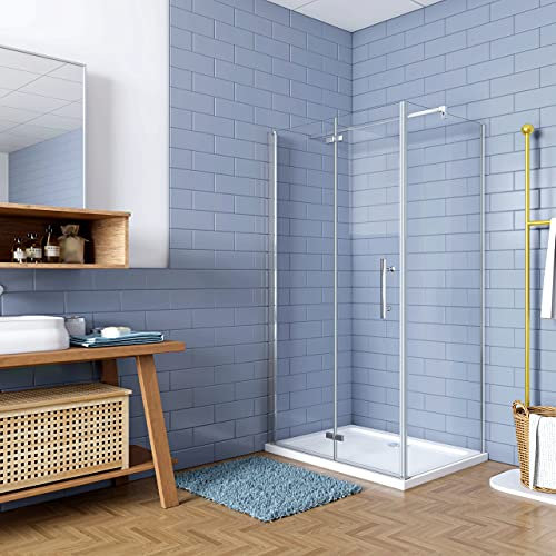 195cm Box Doccia Angolare Porta Battente Pieghevole con Parete Fissa 80x70cm in Vetro Temperato 6 mm Anticalcare Barra Stabilizzatrice da 90 cm Cromo Lucido