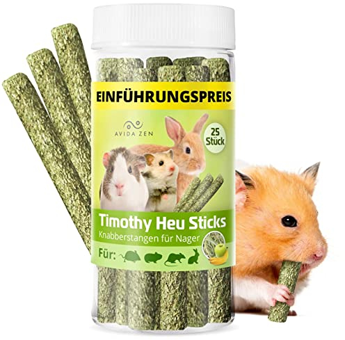AVIDA ZEN Timothy Heu Sticks, 25 Knabberstangen Kaninchen, Leckerlis für Nager wie Kaninchen Meerschweinchen Hamster Hasen Chinchillas, Beschäftigung und Spielzeug aus natürlichem Heu