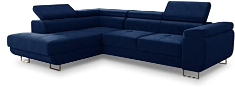 Sofnet Ecksofa Caris mit Schlaffunktion und einstellbare Kopfstützen, Wohnlandschaft mit Bettkasten, Couch, Sofa, Bettsofa (Dunkelblau (Kronos 09), Ecksofa Links)