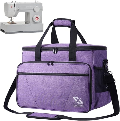 Golkcurx symaskinväska med avtagbar stoppningsdyna, tygväska för symaskin med axelrem för de flesta standardsångare, bror, Janome, Lila, 17.32 x 9.45 x 12.5 inches, Sömnadspåse