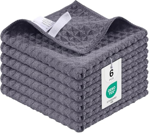 Moosfor Microfasertücher, 6er-Set, Saugfähige Fusselfrei Küchentücher Spültücher für Küche Dicke Barista Tuch Geschirrtücher Lappen, 30 x 30 cm, Dunkelgrau