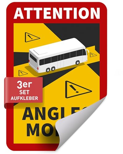Betriebsausstattung24 3er Set Ablösbare Folie Attention Angles Morts Bus/Wohnmobil - Non-permanent haftende PVC- Folie 17,0 cm x 25,0 cm - Toter Winkel Warnschild - Hinweisschild