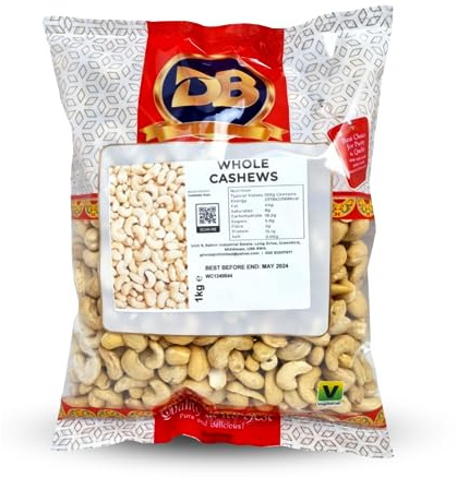 CR Snacking Cashew nuts 1kg - Cashews 1kg whole raw unroasted and unsalted nuts. Raw cashew nuts are perfect for snacking or baking. Cashews are source of protein and vitamins.