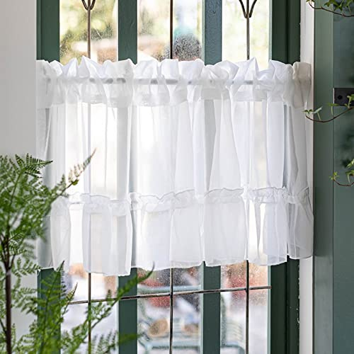 A.Monamour Tenda Corta per Finestra Piccola Tenda In Voile Bianco Solido Trasparente Tendina Tenda da Cucina Bistrot Caffè Mezza Tenda Mantovana Tenda a Vetro Tenda a Pannello Tenda Porta Armadio