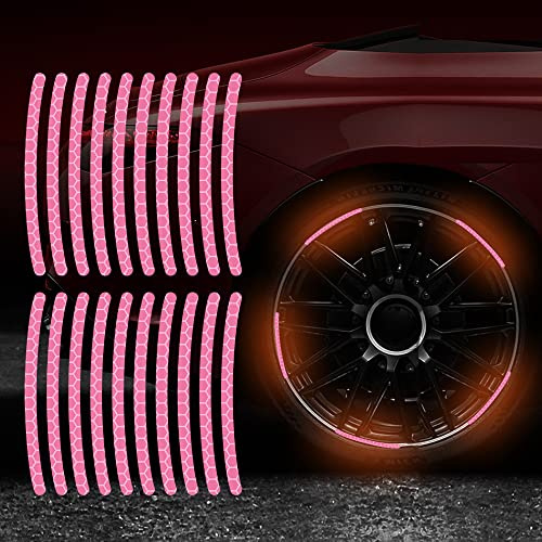Leniutor 40 Stück reflektierende Auto-Radstreifen-Aufkleber, Autoreifen, Felgensicherheit, dekorative Aufkleber für Motorrad, Fahrrad, LKW, Auto-Aufkleber (rosa)