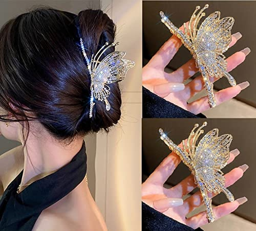 Schmetterlings-Haarspangen, 2 Metall-Haarspangen für dickes und dünnes Haar, große Haarklammern, Metall, niedliches Haar-Accessoire für Damen und Mädchen, 2 Stück