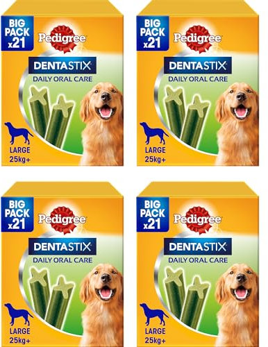 Pedigree Dentastix Fresh 84 Snacks für die Mundhygiene (großer Hund > 25 kg) 810 g 21 Stück - 4 Packungen à 21 Stück (84 Stück insgesamt)