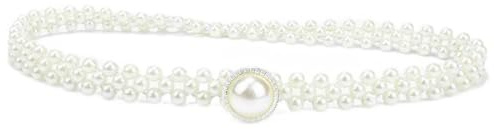 ieron Elastischer Damengürtel mit Perlen, elegant, weiße Perlen, Kristall, Strass, Retro, dekorativer Taillengürtel für Brautjungfer, Hochzeitskleid, 63,5 cm