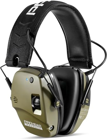 PROHEAR 030BT Cuffie Poligono Elettroniche Tiro Sostituibile Cuscinetti Orecchie, SNR 27dB Riduzione del Rumore Regolabile, Protezione dell'Udito de Caccia Amplificate Suono, Bluetooth-Verde