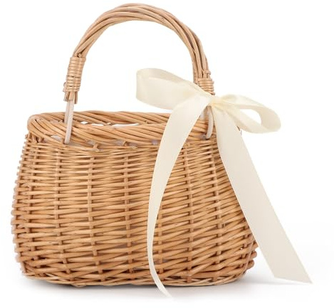 Kuang Natural Handwoven Wicker Handbag Rattan Woven Basket Purse Straw Beach Tote Bags for Women