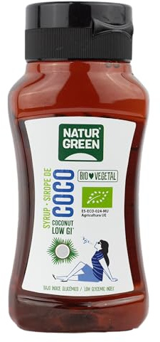 NaturGreen - Sirope de Coco BIO, Jarabe de Coco Dark, Ecológico, Bajo Índice Glucémico, Edulcorante, 100% Vegano, Sin Gluten, Sin Lactosa - 255 ml/350g