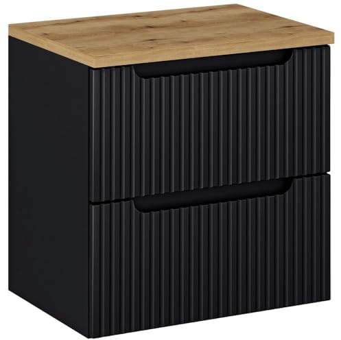 Lomadox Mobile da bagno 60 cm, in rovere nero, 40 cm, 2 cassetti (larghezza x altezza x profondità) ca. 60,4 x 59,5 x 40 cm