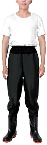 Multifunktion Watstiefel Angeln Stiefel Größe 36-47 für Herren Damen 100% Wasserdicht Verdicken Gummi Stiefel mit Atmungsaktiv Elastische Taille PVC Nylon Watthosen + Boot Schuhe ,Schwarz,37 EU