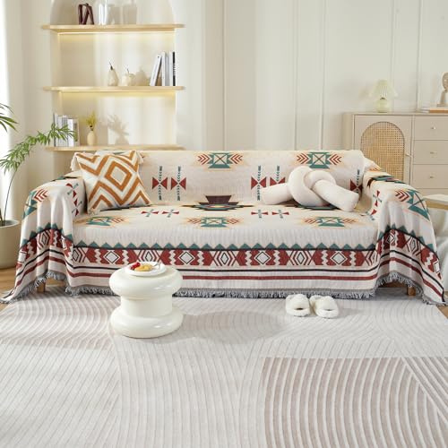 VanderHOME Funda Sofa, Manta de algodón extrasuave, Four Seasons Cubre Sofas, Colcha Multiusos para sofá, Mantas para Cama, Colcha 180 * 300cm-Arte Geométrico