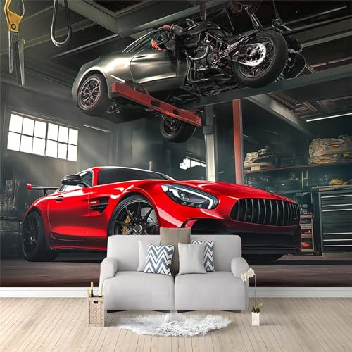 Fototapete Roter Sportwagen 250 x 175cm Wandtapete, Vliestapete Fotoposter Wandbild, Moderne Wanddeko, für Schlafzimmer Wohnzimmer Kinderzimmer, Panorama 3D Effekt