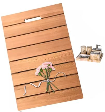NonSlip Bamboo Bath Mat for Shower and Bathroom Waterproof Wooden Floor Mat Foldable and Heavy Duty Indoor Outdoor Use Solid Cypress Wood 31x37 inches