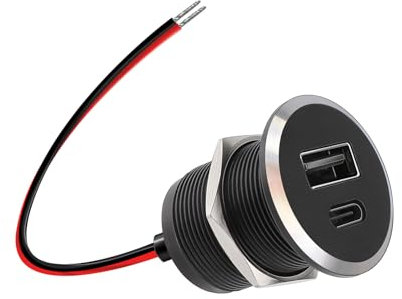 Obeaming Prise USB 12V Chargeur USB Camping-Car, Tout en Aluminium Double Port Prise USB C 24W PD3.0 et QC3.0 pour Bateau Marine Camion Caravane Véhicule (Petit 1)